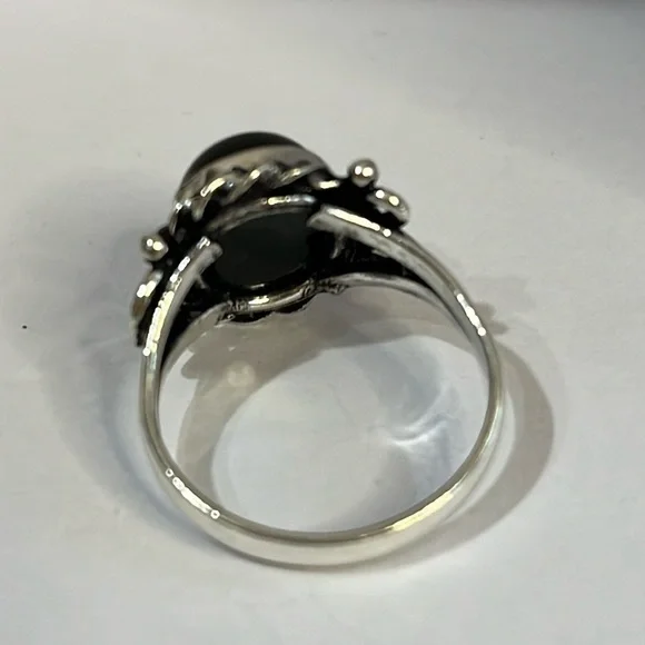 SILVER PLATED BLACK ONYX GEMSTONE RING SIZE 9.25 - Picture 6 of 7